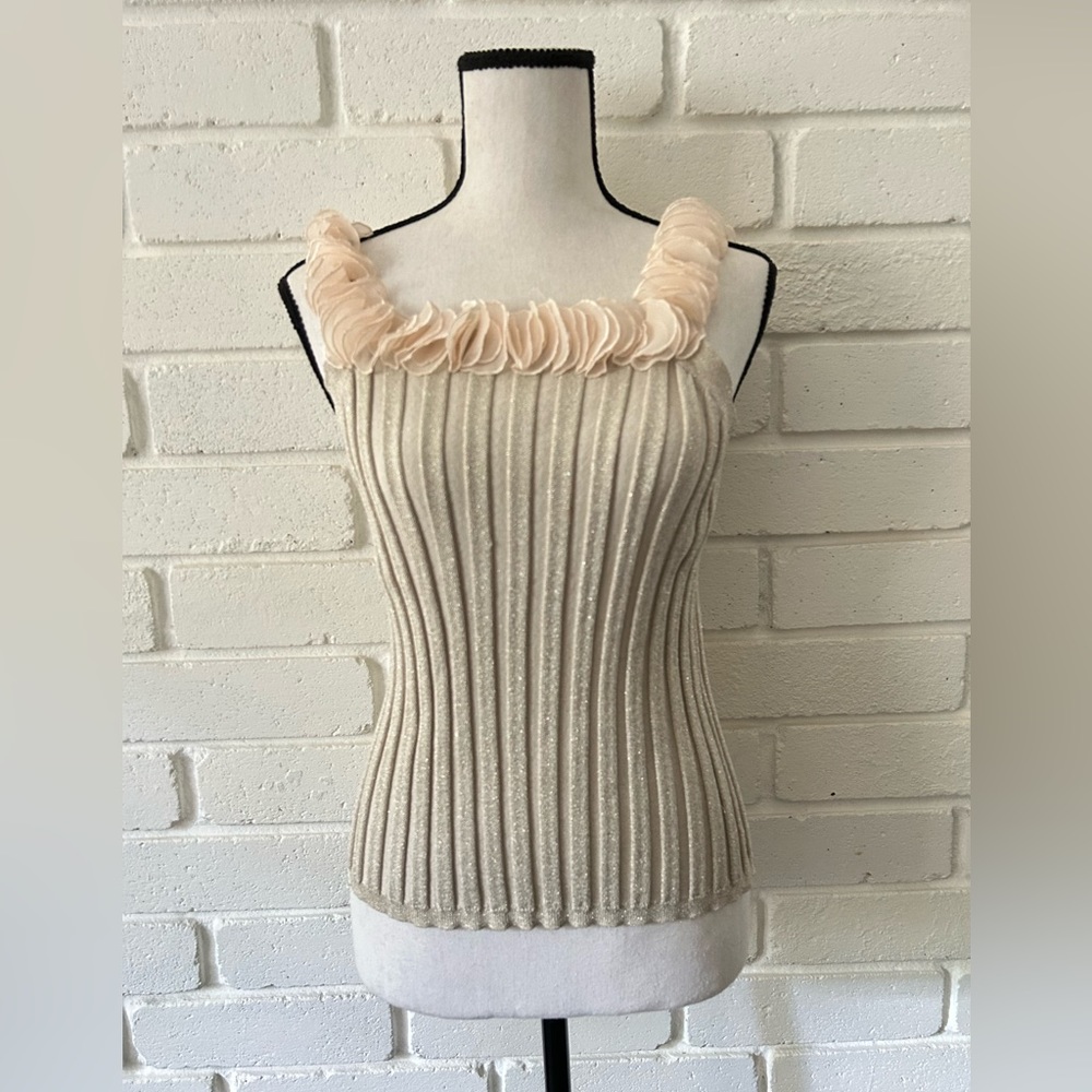 Romantic knit top stretch silk blend large